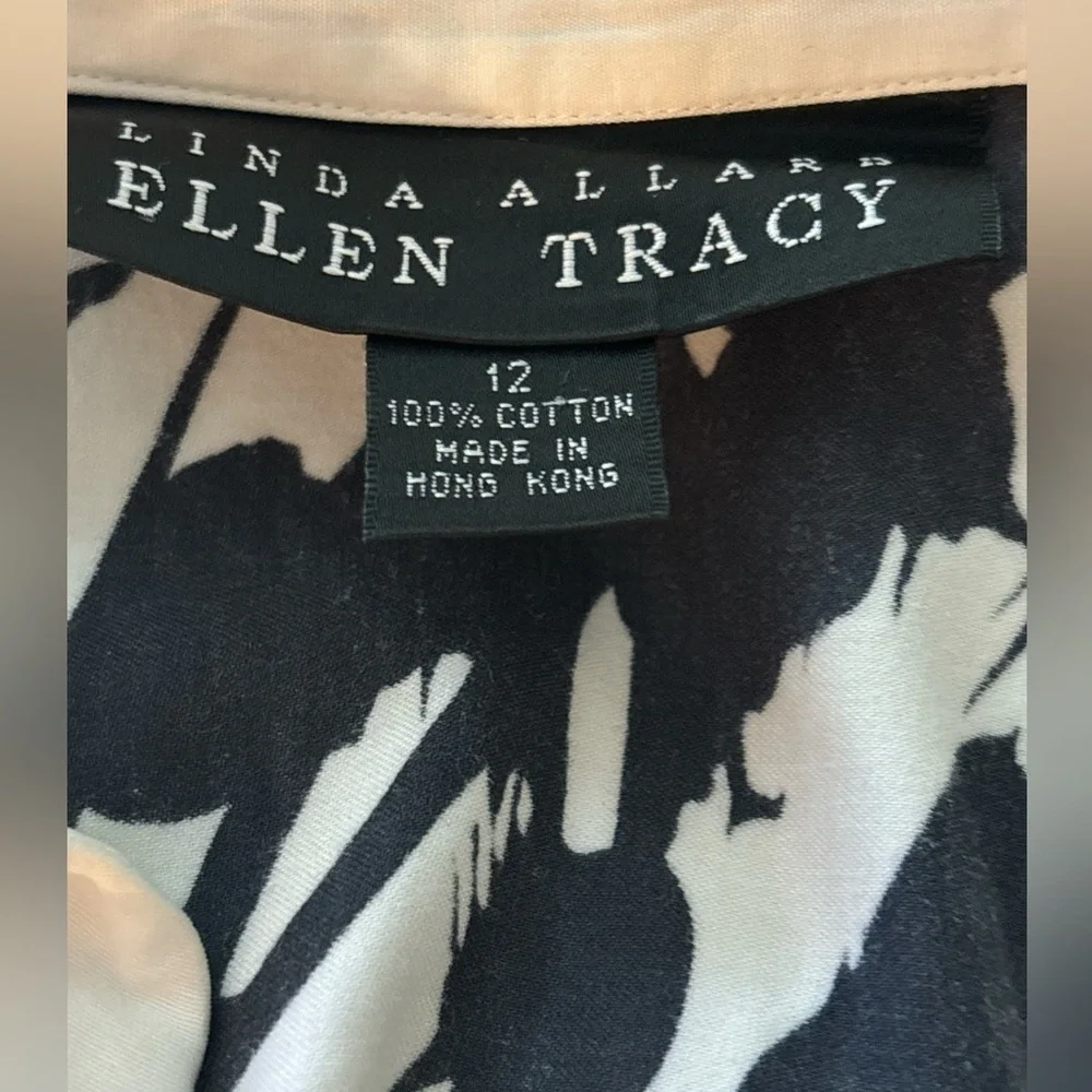 LINDA ALLARD ELLEN TRACY button down cotton shirt, size 12, white and black. - Picture 3 of 6